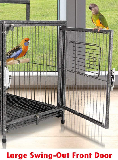 Portable Heavy Duty Travel Bird Parrot Carrier Cage Feeding Bowl Play Stand with Handle