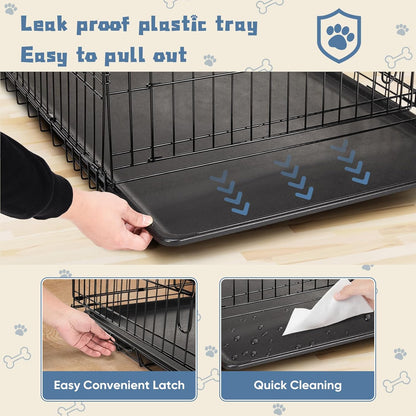 DUMOS Dog Crate, 24 Inch Medium Single Door Dog Cage with Divider Panel and Plastic Leak-Proof Pan Tray, Folding Metal Wire Pet Kennel for Indoor, Outdoor, Travel