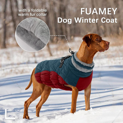 FUAMEY Dog Coat for Large Dogs,Waterproof Dog Winter Jacket with Harness Built in Puppy Cold Weather Coats Reflective Pet Vest with Zipper Warm Fleece Dogs Snowsuit Windproof Dark Blue XL