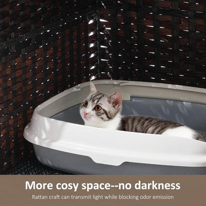 Cat Litter Box Enclosure with Soft Litter Mat; Hidden Cat Washroom Furniture with Door; Handwoven Rattan Cat House; Pet Crate for Living Room, Bedroom, Balcony (Brown)