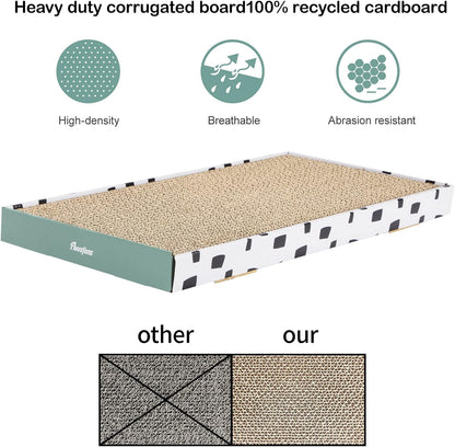 PAWSFANS Cat Scratcher Cardboard Scratch Pad with Box Durable Corrugate Scratching Board Kitty Sofa Lounge Bed Reversible Catnip Included for Indoor Cats,Large (Box, 3pcs)