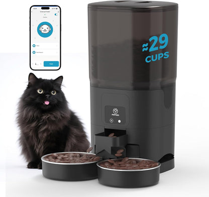 PAPIFEED 7L Automatic Cat Feeder for 2 Cats - 2.4G WiFi Timed Auto Feeder with APP Control, Cat Food Dispenser with Alexa for Multiple Cats, Detachable for Easy Clean, 1-10 Meals Per Day - Black