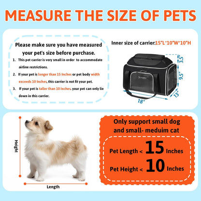 Petskd Top-Expandable Pet Carrier 18x13x9.5 Inches Southwest Airline Approved, Soft-Sided Carrier for Small Cats and Dogs with Locking Safety Zippers and Anti-Scratch Mesh(Black)