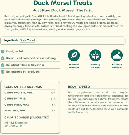 Little Hunter Freeze Dried Dog Treats - Duck Morsel - Raw Single Ingredient Duck Morsel Dog Treats for Snacks, Training, Dog Food Toppers - All Natural, Healthy Dog & Puppy Treats, 2 oz