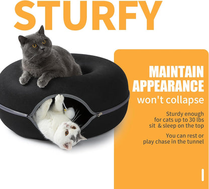Jia Xi Cat Tunnel Bed - Large Indoor Cat Condo and Cave, 24 inch, Black