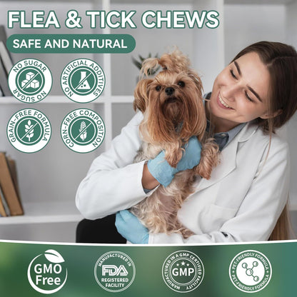 YOTANGO Flea and Tick Prevention for Dogs Chewable, 200 Soft Treats Natural Dog Flea and Tick Treatment Chewable, Oral Flea Supplement Chews, Skin & Coat Support for Dogs Puppies - All Breeds & Ages