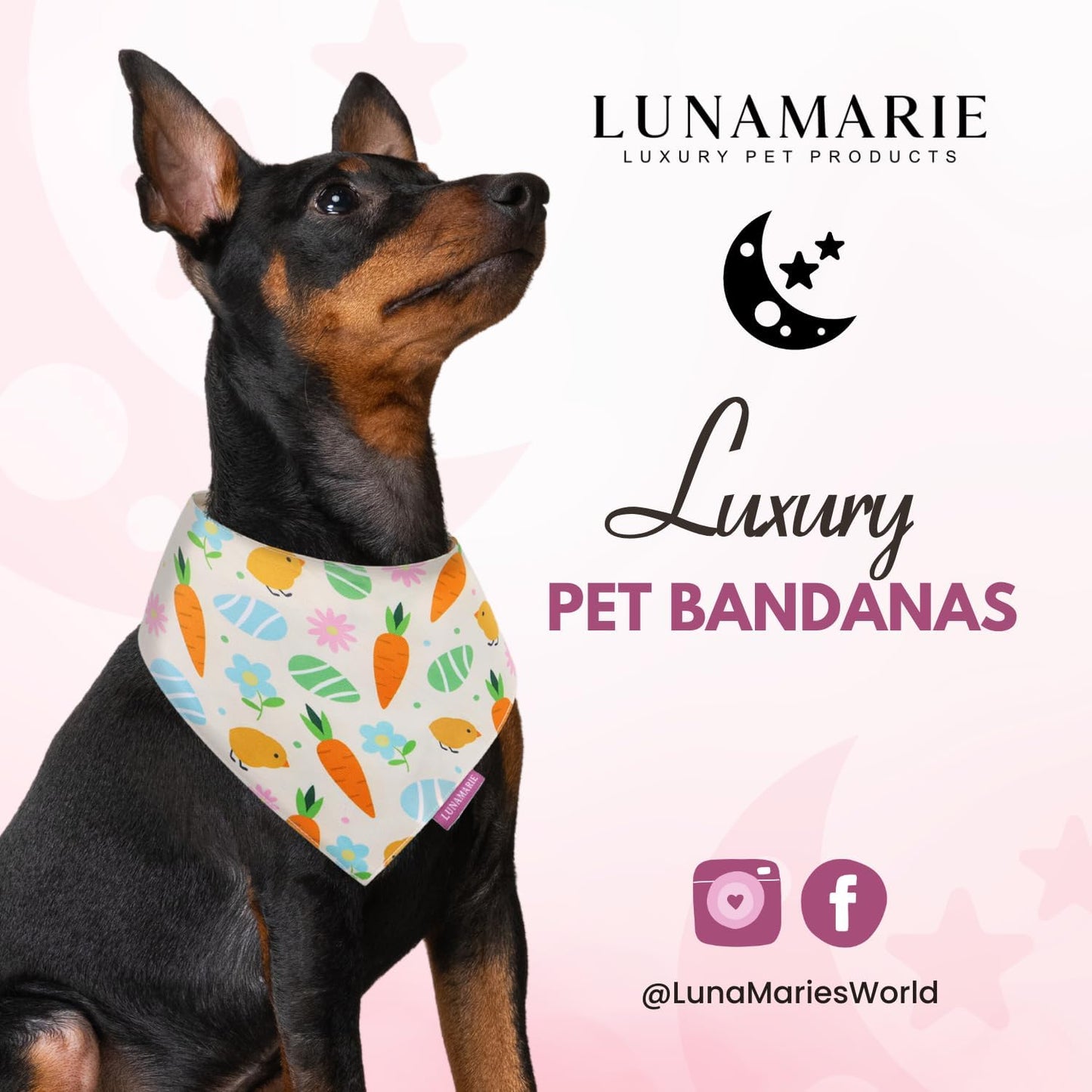 LunaMarie - Luxury Pet Birthday Bandanas -Premium & Silky Poly Fabric | 100% Handmade | Custom Shape Dual Layered (Easter Garden, X-Small)