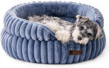 MEWOOFUN Washable Small Dog Bed, Cat Beds for Indoor Cats with Anti-Slip Bottom, Round Pet Bed for Puppy and Kitten (Blue, 24"x24"x9")