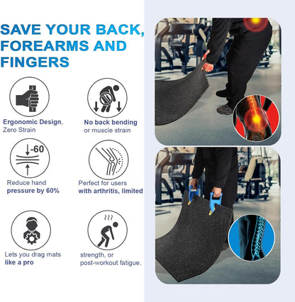 Heavy Duty Stall Mat Grippers - Pair of 2 Mat Movers Tool for Horse Stalls, Gym, Barn, and Trailer, Makes Moving Rubber Mats Easier, Saves Your Back and Hands