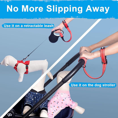 PetBonus 2 Packs Short Dog Leash, Safety Wrist Strap for Retractable Dog Leash, Reflective Design and Adjustable Soft Padded Handle, Extra Layer Security for Pet Stroller (Red, Red)