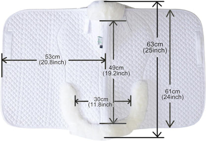 Woolous Dressage Saddle Pad, English Saddle Pad with Sheepskin Trim, Lambskin Wool Fleece Lining, Square Saddle Pad for Equestrian Riding, Comfortable & Shock Absorbing