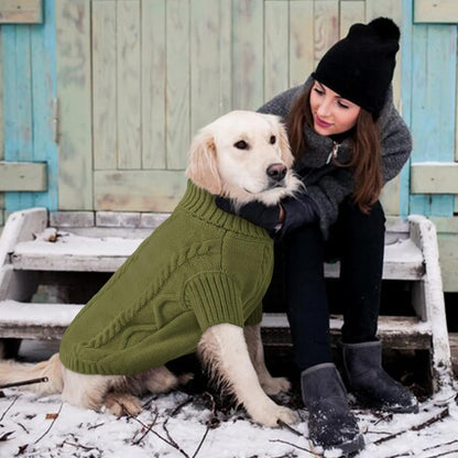 Queenmore Small Dog Pullover Sweater, Cold Weather Cable Knitwear, Classic Turtleneck Thick Warm Clothes for Chihuahua, Bulldog, Dachshund, Pugl,OliveGreen,XL