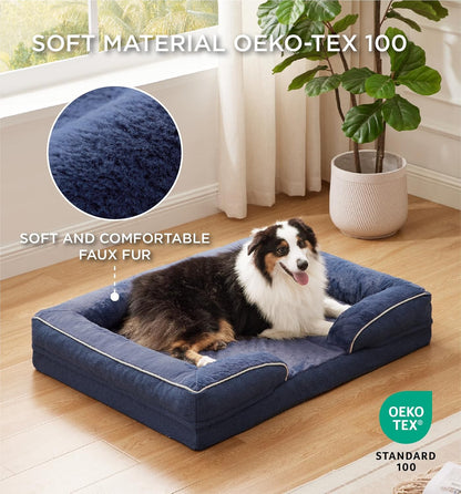 Made4Pets Orthopedic Dog Bed for Extra Large Dogs, Supportive Foam XL Pet Bed Sofa with Washable Removable Cover, Waterproof Large Dog Couch Bed, Non-Slip Bottom and Egg-Crate Foam, Navy Blue