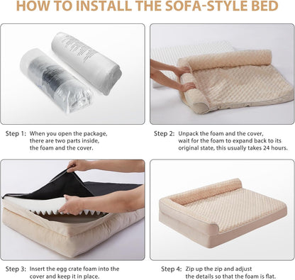 BFPETHOME Orthopedic Dog Beds for Large Dogs-Waterproof Sofa Dog Bed with Removable Washable Cover, Large Pet Bed with Waterproof Lining and Nonskid Bottom,Pet Bed for Dogs