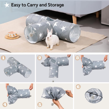 JanYoo Guinea Pig Tunnel 3 Way Guinea Pigs Hideout Foldable Small Animal Hideaway Play Tube Toys for Bunny Rabbit Hedgehogs Hamster Chinchilla Ferret Accessories