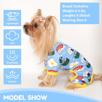 Dog Pajamas Small Sized Dogs Stretchable Summer Dog Clothes Pjs 4 Legs Girl Boy Cute Soft Puppy Outfits Doggie Cat Jammies Jumpsuit Sleeper for Pet (Bread, X-Small)