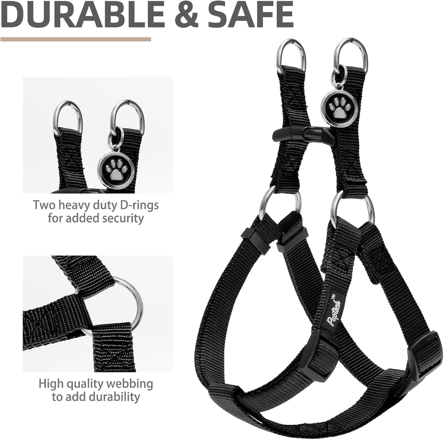 PUPTECK No Pull Dog Harness Soft Adjustable Basic Nylon Step in Puppy Vest Outdoor Walking with ID Tag X-Small