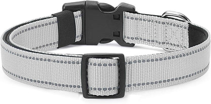 Reflective Dog Collar Padded with Soft Neoprene Breathable Quick Release Basic Dog Collars for Medium Large Dogs Boy Girl Silver