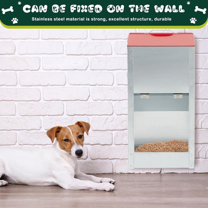 No Installation Large Galvanized Automatic Dog Feeder with Handle 25 Lbs Large Breed Dog Food Dispenser 11.5'' l x 9.8'' W x 23'' H Outdoor Hanging Gravity Food Feeder