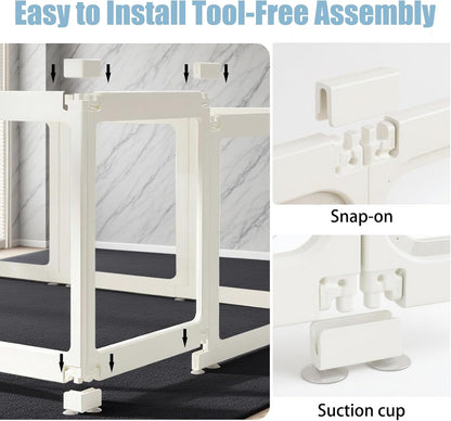 Clear Acrylic Dog Playpen Transparent Dog Playpens Indoor, Small Pet Play Pen for Small Dogs, Puppies, Cats & Rabbits, Assemble & Disassemble, with Door & Suction Cups (23.6" H, 8PCS),White