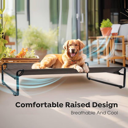 Veehoo Original Outdoor Elevated Dog Bed, Cooling Raised Dog Cot for Large Dogs, Portable Standing Pet Hammock Platform with Washable Breathable Mesh, No-Slip Feet, XX-Large, Brown, CWC2201