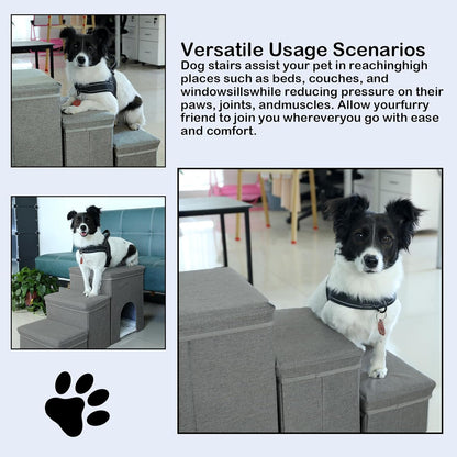 Dog Stairs with Storage Dog Steps for High Beds 3-Step Pet Stairs Ramp with Storage Box and Condo for Small Dogs Cats Pets
