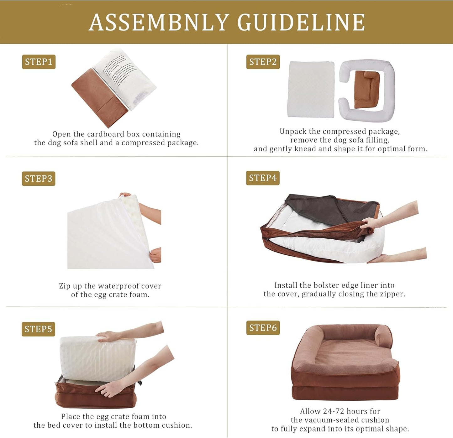 Bedfolks Orthopedic Dog Bed XL, Waterproof Dog Sofa Bed for Extra Large Dogs, Egg Foam Pet Couch Bed with Removable Washable Cover and Nonslip Bottom, Brown