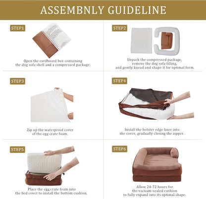 Bedfolks Orthopedic Dog Bed XXL, Waterproof Dog Sofa Bed for Giant Dogs, Egg Foam Pet Couch Bed with Removable Washable Cover and Nonslip Bottom, Brown