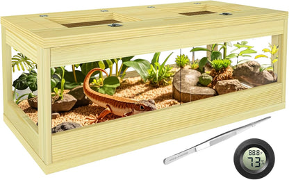 32 Gallon Reptile Tank, Solid Wood Bearded Dragon Tank, Front Opening Snake Enclosure, Lockable Sliding Doors, Small Reptile Terrarium for Lizard, Leopard Gecko, 36" x 18" x 12"