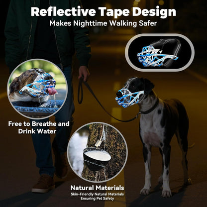Dog Muzzle for Large Dogs, Medium and X-Large Aggressive Dog, Breathable Basket Muzzles, Suitable for Grooming Trimming Training, Allows Panting Drinking (Camouflage Blue, S)