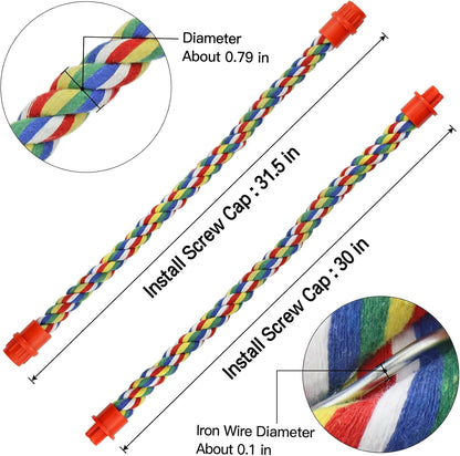 Bird Rope Perches for Parrots, Cockatiels, Parakeets, Budgie Cages Comfy Birds Colorful Rope Toy (31.5inch Plastic nut)