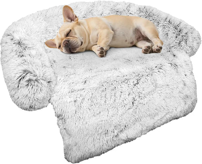Calming Dog Bed Fluffy Plush Dog Mat for Furniture Protector with Removable Washable Cover for Large Medium Small Dogs and Cats (Small(35x31x5), Light Grey)