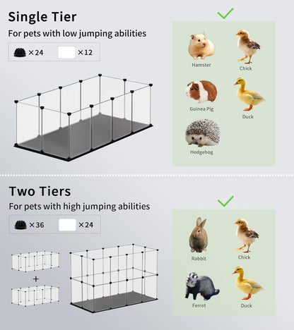 Small Animal Playpen, Guinea Pig Cages with Waterproof Mat, 12 Panels Pet Playpen for Hamsters, Hedgehog, Indoor Outdoor Plastic Fence, 48.5 x 24.8 x 16.1 inches
