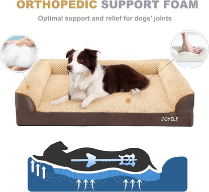 JOYELF Orthopedic Dog Bed for Extra Large Dogs, U-Shaped Foam Sofa Couch Bed, Bolster Waterproof Pet Bed with Removable Washable Cover and Nonskid Bottom for Dogs - Coffee
