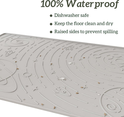 OHMO Dog Food Mat, Silicone Waterproof Cat Food Mat, Non-Skid Spill Proof Pet Feeding Mat for Food and Water, Easy to Clean Dog Placemat(Ash, 18.9" x 11.8")