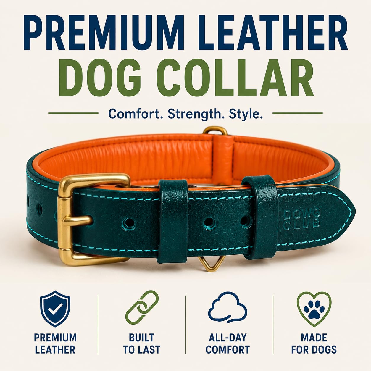 DowgClub Genuine Leather Dog Collar. Chosen for real quality, fits naturally into modern pet homes.