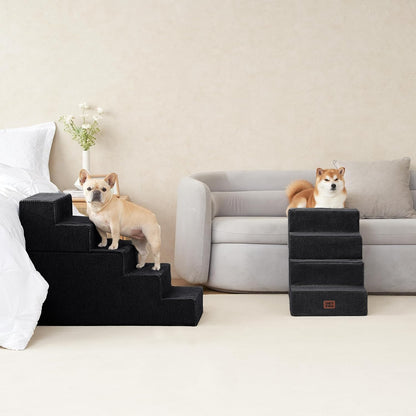 EHEYCIGA Dog Stairs for High Bed 25" H, 5-Step Extra Wide Dog Steps for Bed, Pet Steps for Small Dogs and Cats, Non-Slip Balanced Pet Ramp Indoor, Black