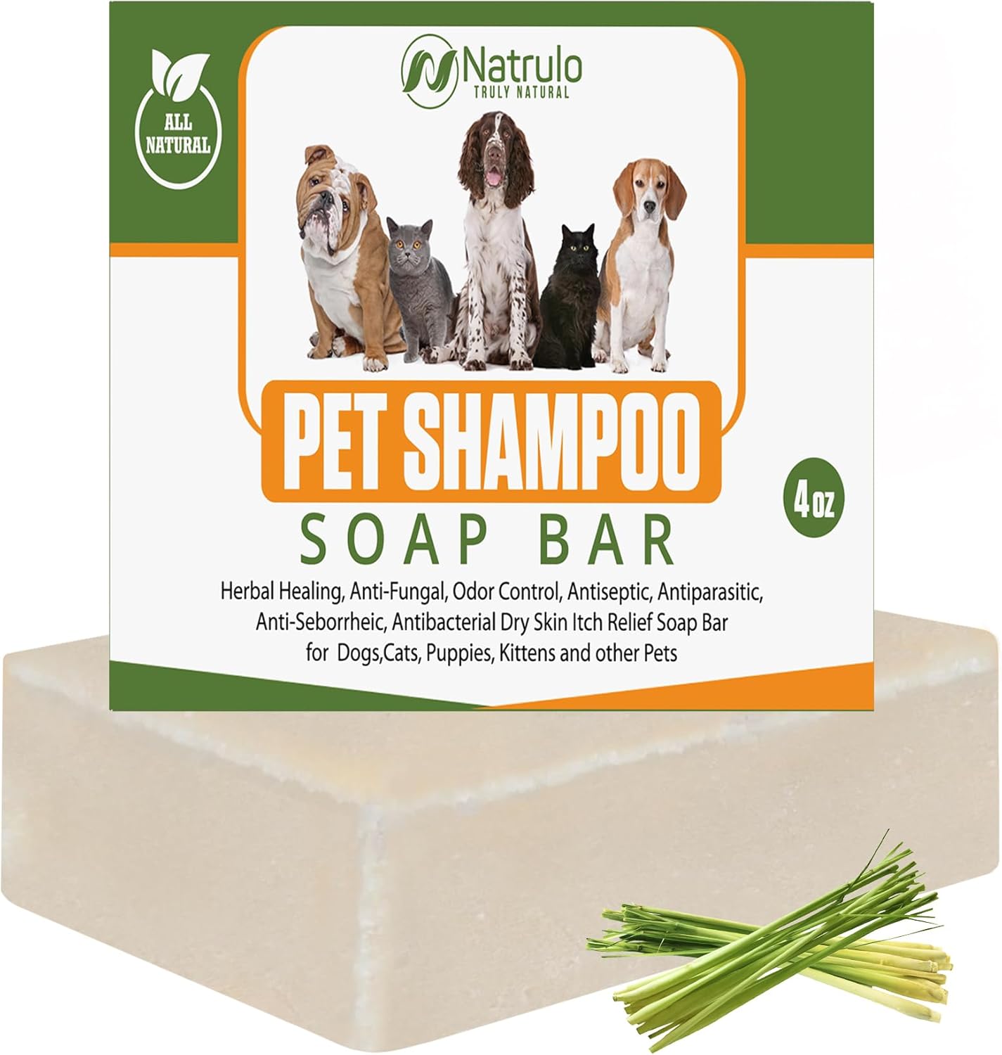 Natrulo All Natural Pet Shampoo Soap Bar for Dogs, Cats, Puppies – Herbal Healing Dry Skin Itch Relief, Odor Control Bar Soap for Pets – Gentle, Plant-Based, Easy-to-Use Pet Soap Bar Made in USA