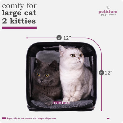 petisfam Soft Pet Carrier for Large and Medium Cats, 2 Kitties, Small Dogs. Easy to Get Cat in, Great for Cats That Don't Like Carriers (Viva Magenta)