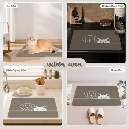 Le courant Dog Cat Food Mat,Rapid Absorbent Pet Feeding Mat,Bone Shaped Dog Placemat Water Bowl Mat with Rubber Backing,No Stains Dog Cat Mats Indoor, Pet Accessories Supplies,Brown-11.8x19.7 in