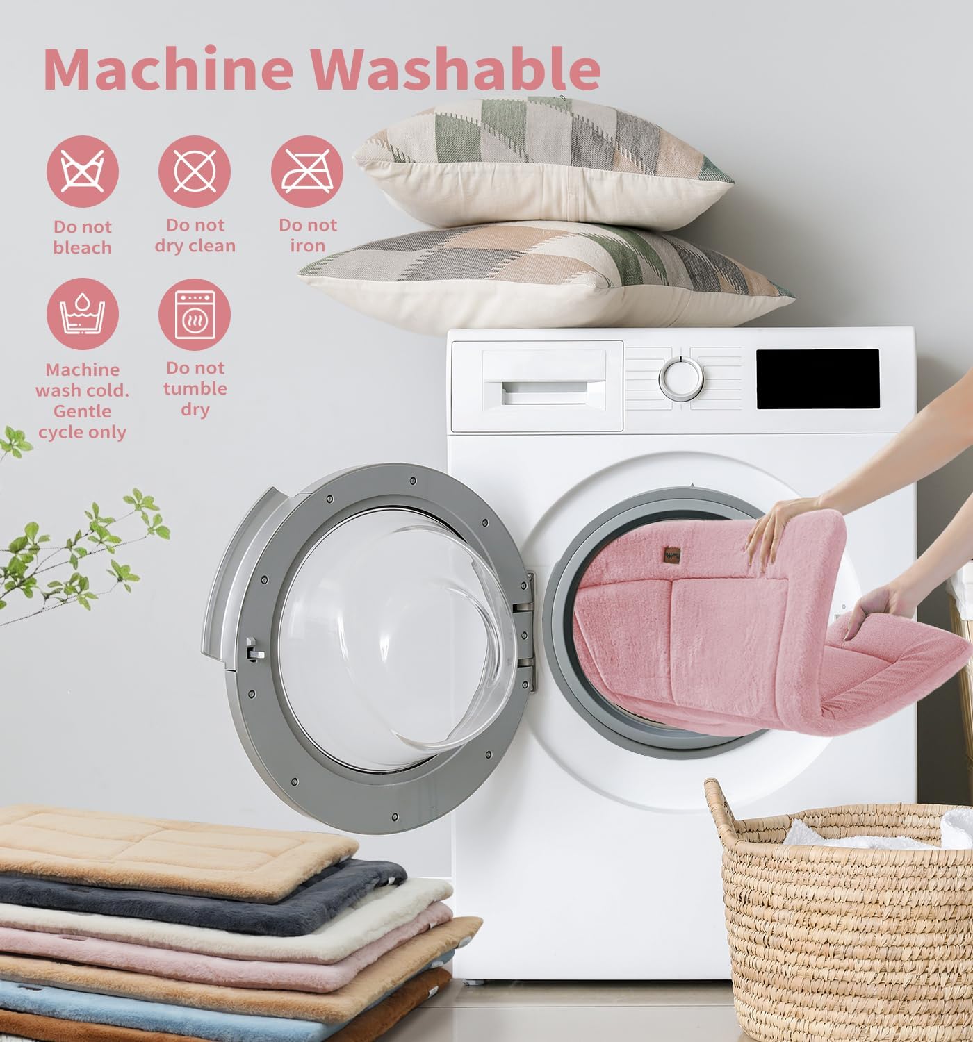 MADE 4 PETS Dog Crate Pad Bed for Large Dogs, Washable & Reversible, Anti-Slip Kennel Mat for Cozy Sleeping, Soft Fluffy Dog Bed for Indoor & Outdoor Use, 36"x27", Pink