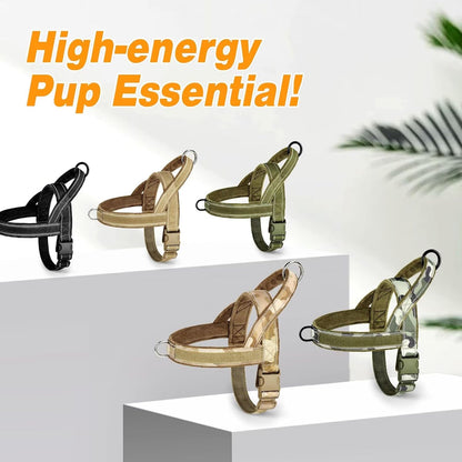 Forestpaw No Pull Dog Harness - Soft Flannel Padded Tactical Dog Vest Harness with Quick Release Buckle, Adjustable Reflective Pet Harness for Medium Large Dogs Walking Training,Brown L