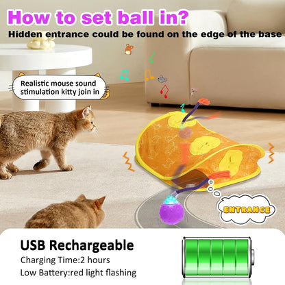 Interactive Cat Toys Mouse Ball, Motion Activated Cat Ball Super Fast in Mice Holes Cat Tent Tunnel