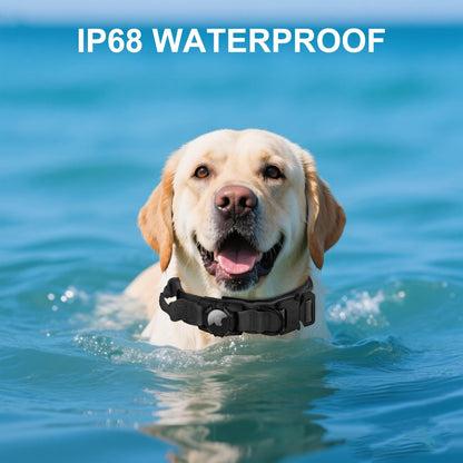 Tactical AirTag Dog Collar Leash Set - Heavy Duty, Adjustable GPS Collar Compatible with Apple AirTag, with Holder & Control Handle for Medium/Large Dogs [Black, XL]