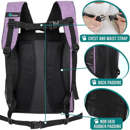 PetAmi Dog Backpack Carrier for Small Large Cat, Pet, Puppy, Ventilated Pet Hiking Backpack Travel Bag, Airline Approved Cat Backpack Carrier, Camping Biking Dog Bag Up to 18lbs Pet, Purple