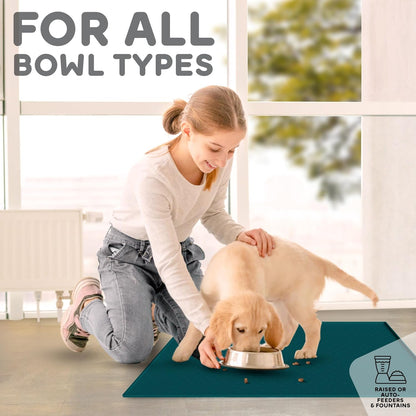 Dog Food Mat - 28x18 Raised Edges Dogs Mat for Food and Water Prevent Spill, Waterproof Cat Food Mats Protect Floors, Easy Clean Dog Bowl Mats for Food and Water, Silicone Pet Feeding Placemats