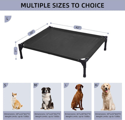 pettycare Elevated Outdoor Dog Bed - Raised Cot for Large Dogs, Heavy Duty Pet Cots Waterproof, Cooling, Washable Breathable Teslin Mesh, Durable, Non Slip, 42 Inch, Black