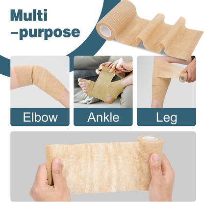 AZEN 9 Pack Self Adhesive Bandage Wrap, 4" X 5 Yards Elastic Cohesive Bandage Wrap, Skin Color Athletic Tape, Ankle Tape, Tattoo Grip Tape Wrap, Vet Wrap