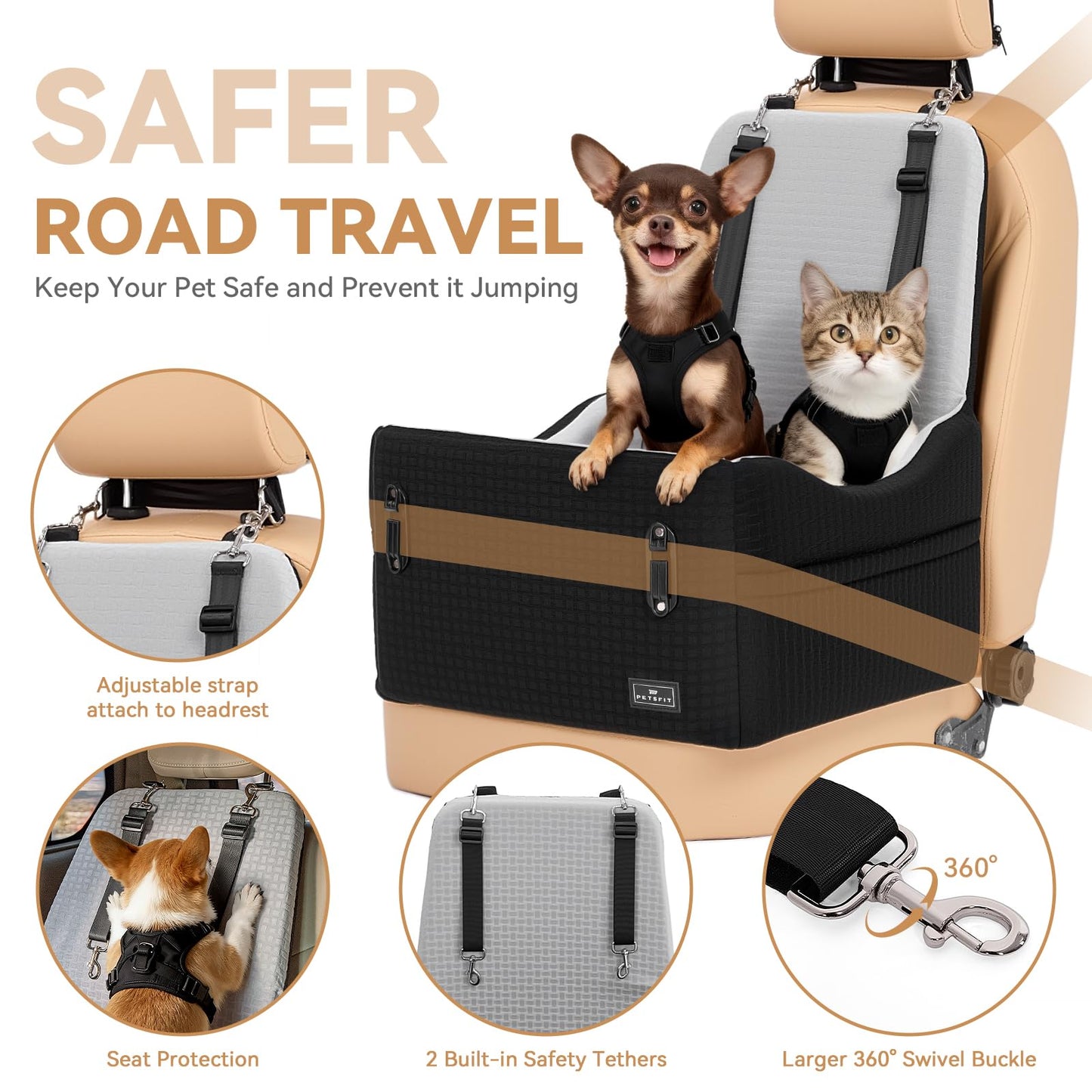 PETSFIT Dog Car Seat with Patented Safety System. Chosen for real quality, fits naturally into