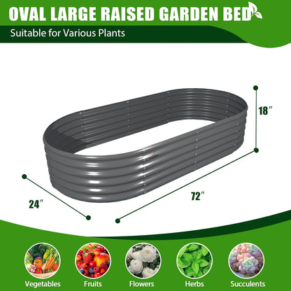 A ANLEOLIFE 6X2X1.5 ft Galvanized Raised Garden Beds Outdoor, Oval Round Metal Planter Box for Planting Vegetables Flowers Herb, Anti-Rust & Easy-Setup, Quartz Grey